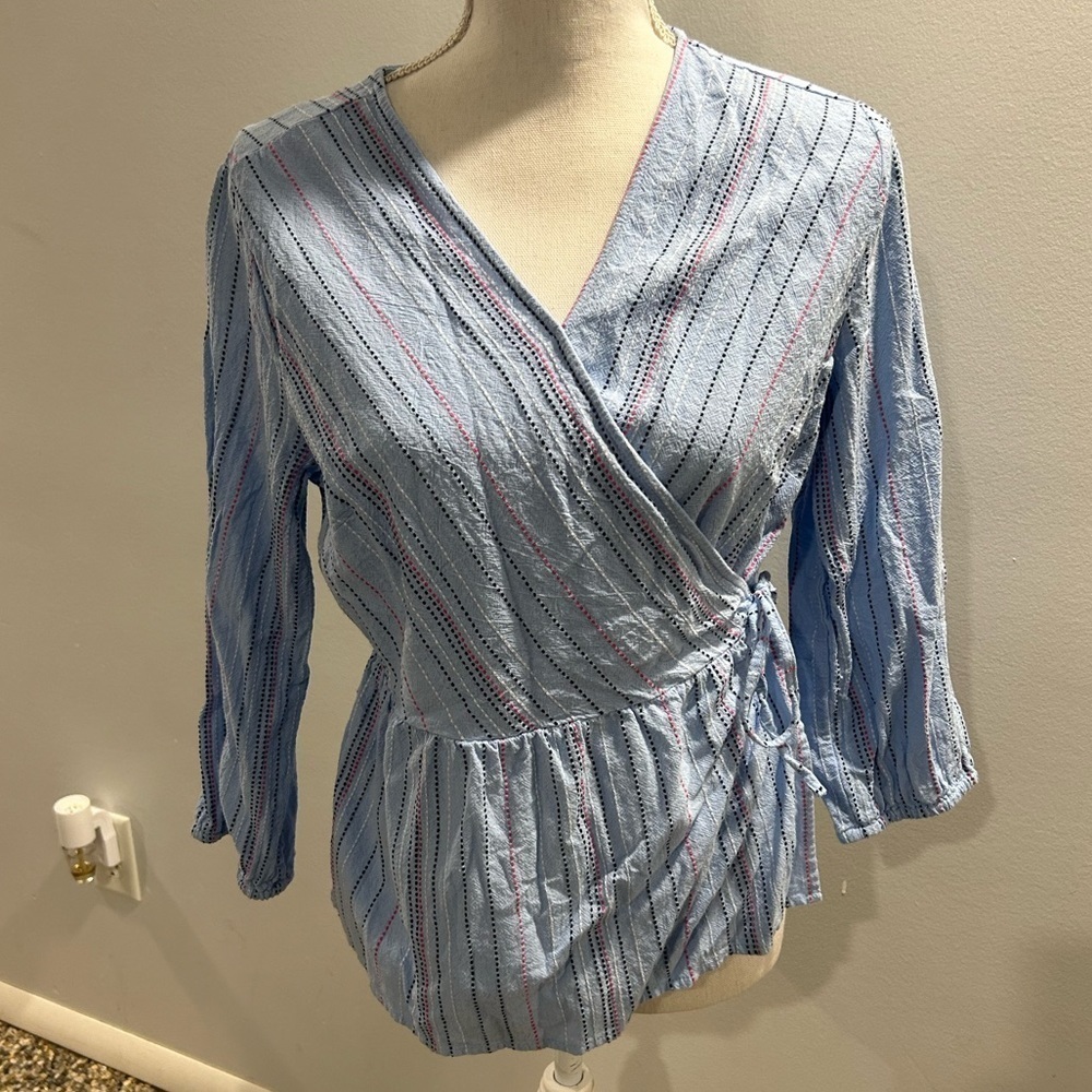 {Time and Tru} V-Neck Tie Blouse